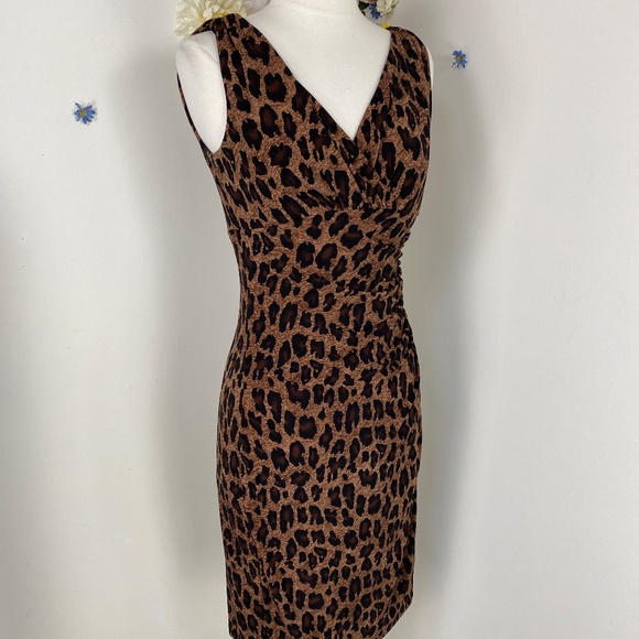 RALPH LAUREN Leopard Animal Print Body Con Stretch Dress Size Small - Picture 9 of 11